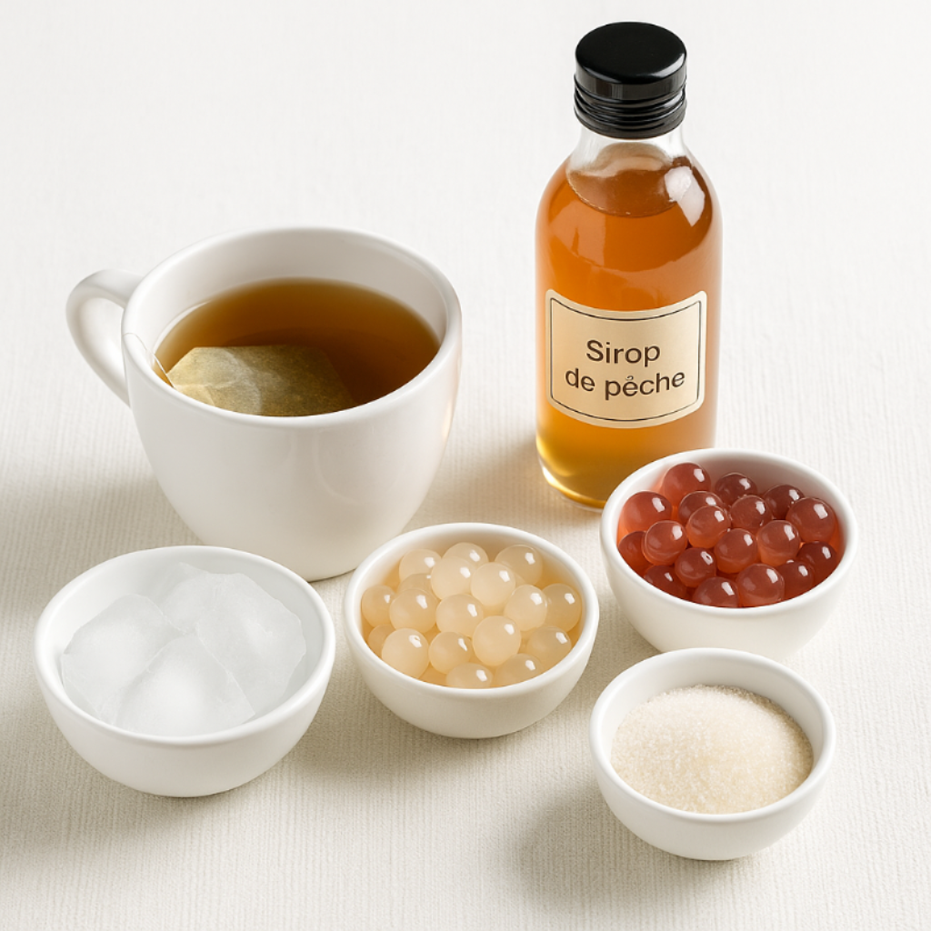Ingrédients Bubble Tea Thé glacé et perles de sirop