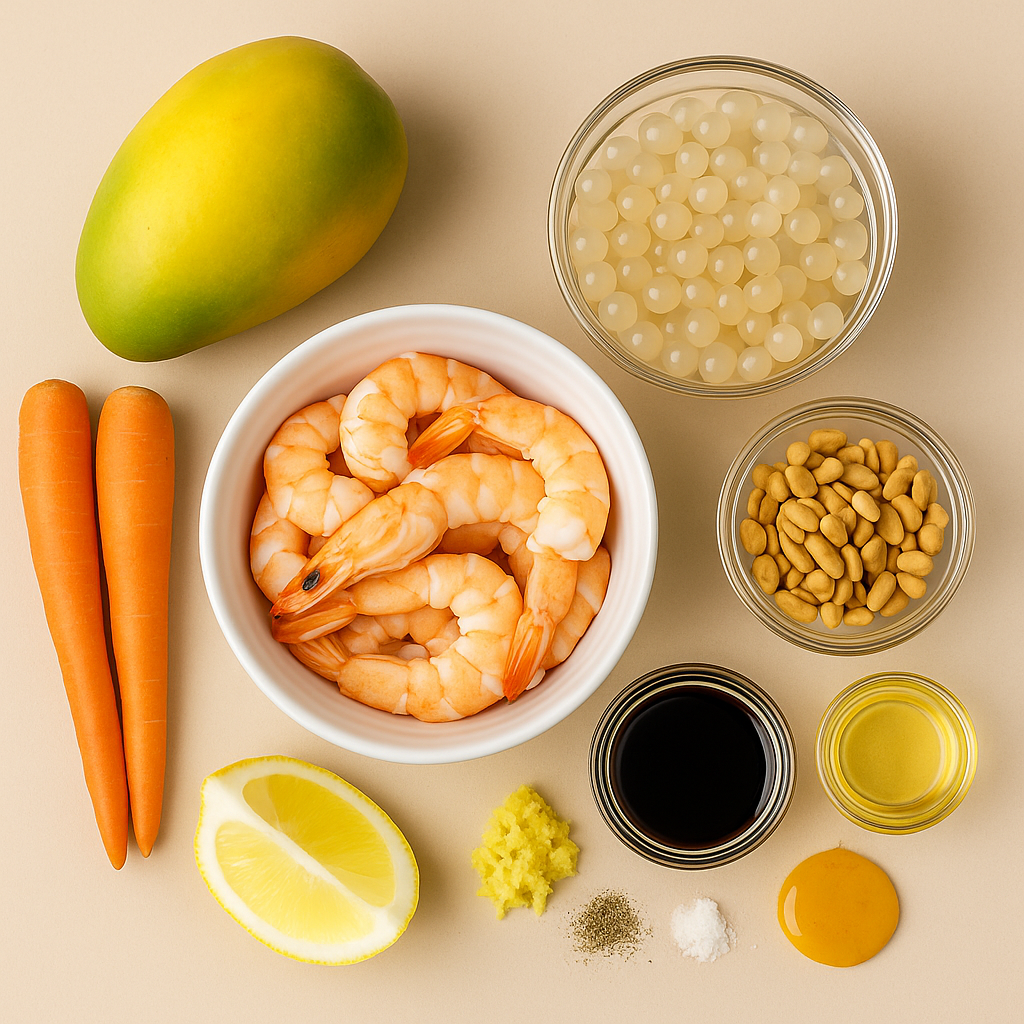 Ingrédients Salade asiatique aux crevettes et perles de litchi